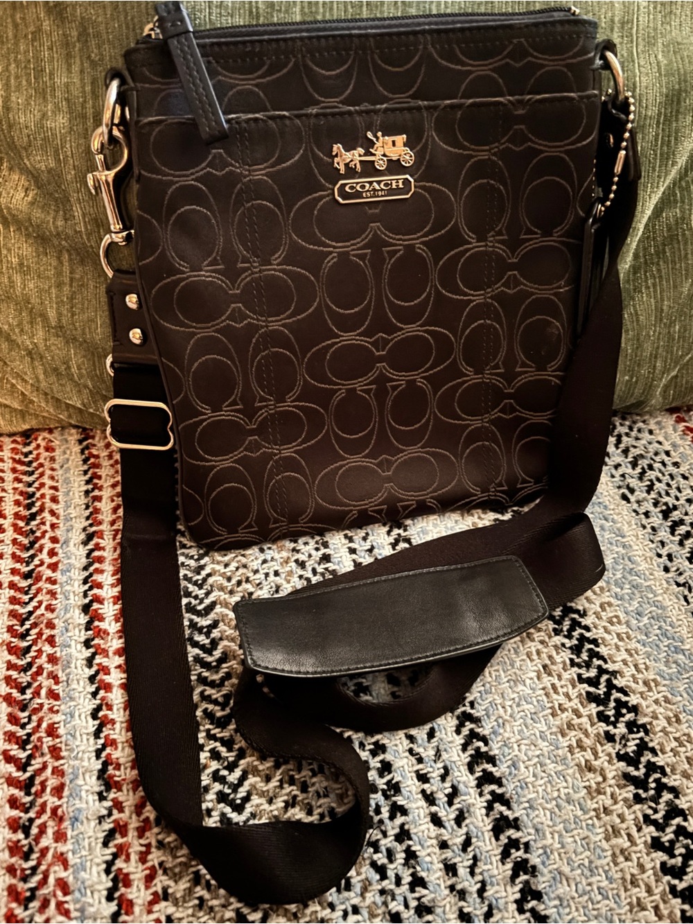 Coach Getaway Brown Taupe Signature Nylon Crossbody File Bag F77408
